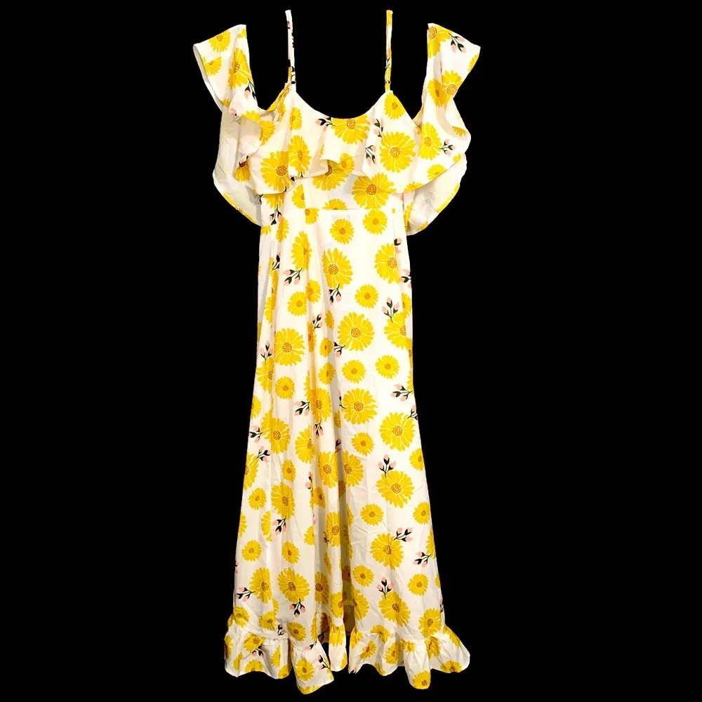 Nasty Gal Sunflower Print Cold Shoulder Wrap Dress - Picture 2 of 6